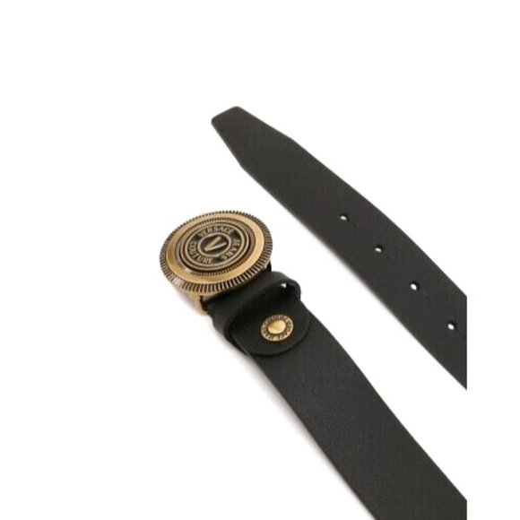 New Versace Jeans Couture Black V-Emblem Calfskin Black Belt Size US-42 105-CM - Picture 3 of 8